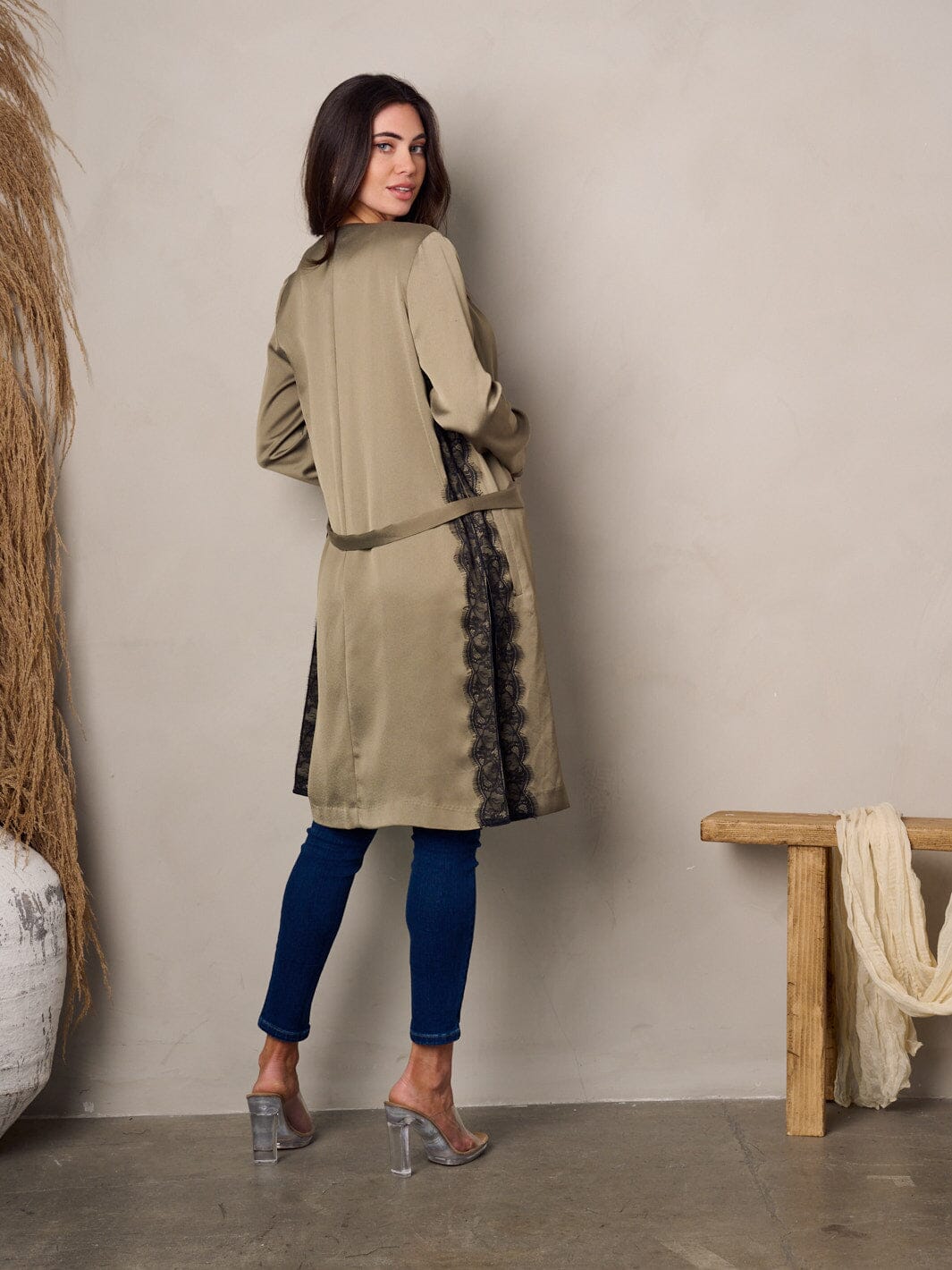 WOMEN'S LONG SLEEVE OPEN FRONT LACE DETAIED CARDIGAN