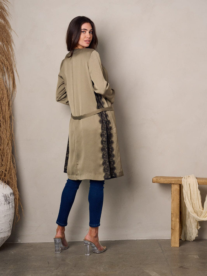 WOMEN'S LONG SLEEVE OPEN FRONT LACE DETAIED CARDIGAN