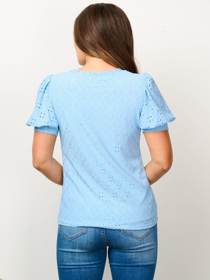 WOMEN'S SHORT PUFF SLEEVE EYELET DETAILED BLOUSE TOP