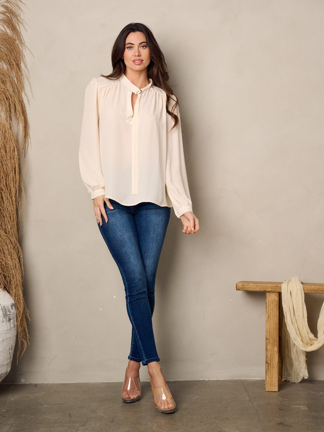 WOMEN'S LONG SLEEVE NECK TIE BLOUSE TOP