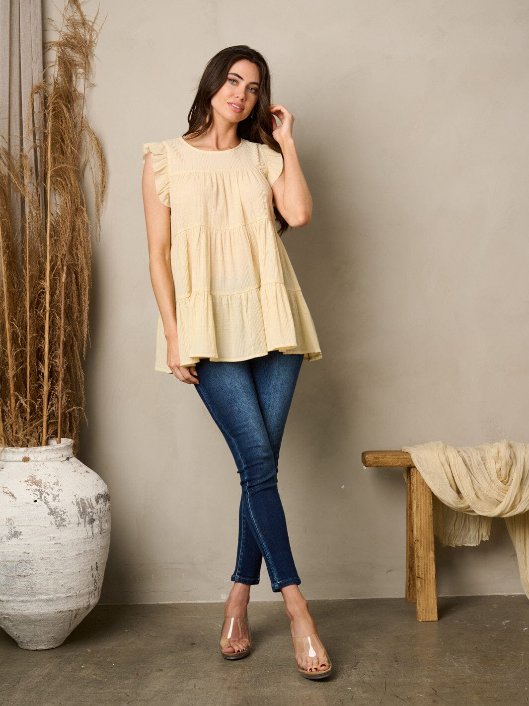 WOMEN'S SLEEVELESS TIERED TUNIC RUFFLE TOP