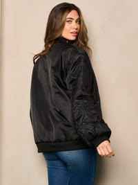 WOMEN'S LONG SLEEVE BUTTON CLOSURE POCKETS BOMBER JACKET