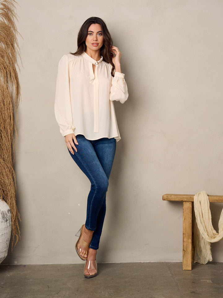 WOMEN'S LONG SLEEVE NECK TIE BLOUSE TOP