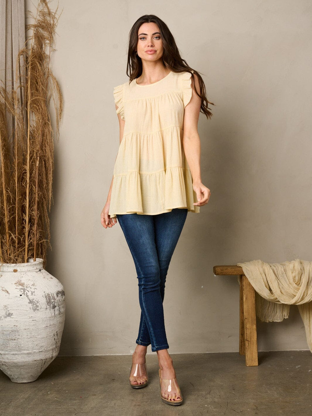 WOMEN'S SLEEVELESS TIERED TUNIC RUFFLE TOP