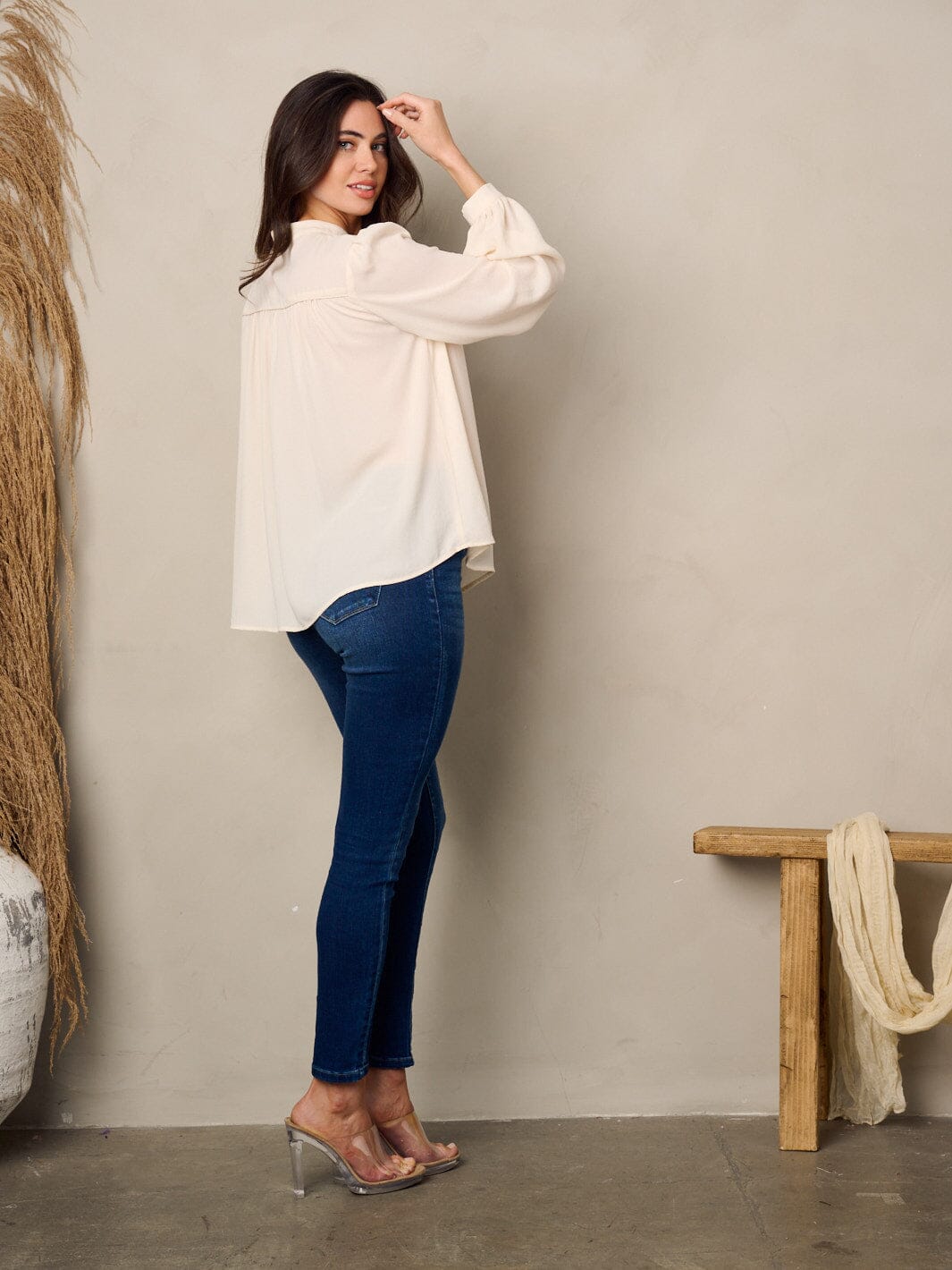 WOMEN'S LONG SLEEVE NECK TIE BLOUSE TOP