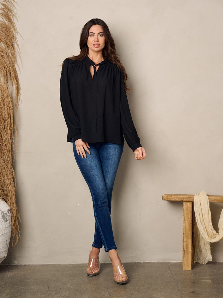 WOMEN'S LONG SLEEVE NECK TIE BLOUSE TOP