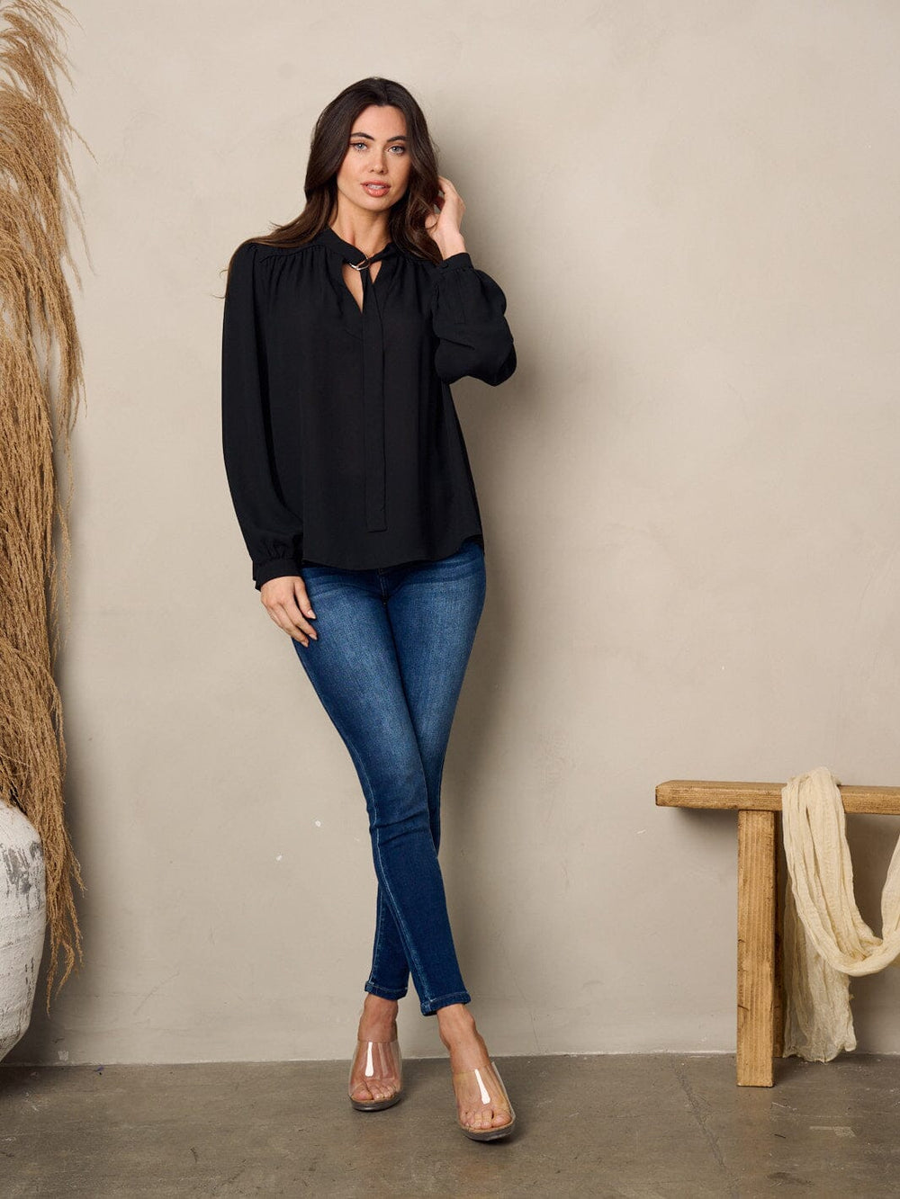 WOMEN'S LONG SLEEVE NECK TIE BLOUSE TOP