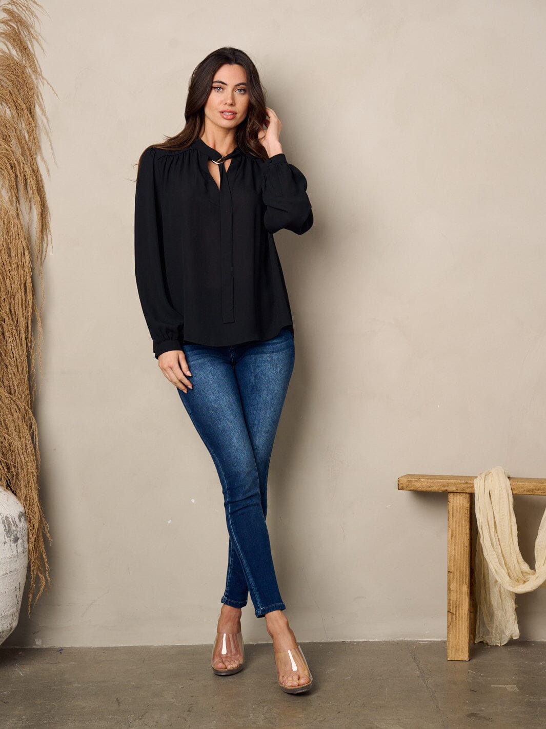 WOMEN'S LONG SLEEVE NECK TIE BLOUSE TOP