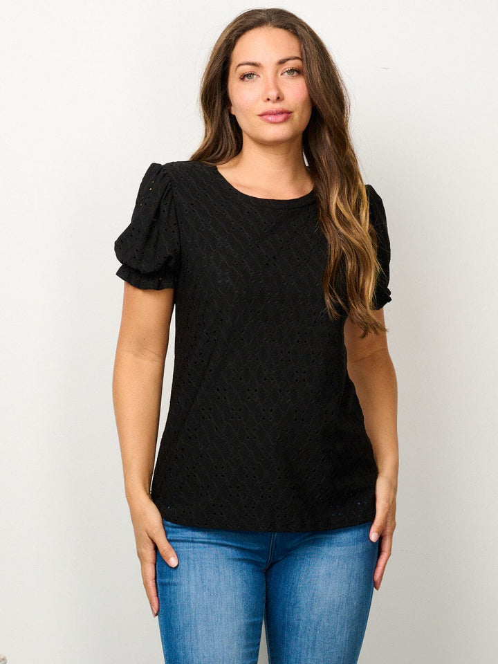 WOMEN'S SHORT SLEEVE EYELET DETAILED BLOUSE TOP