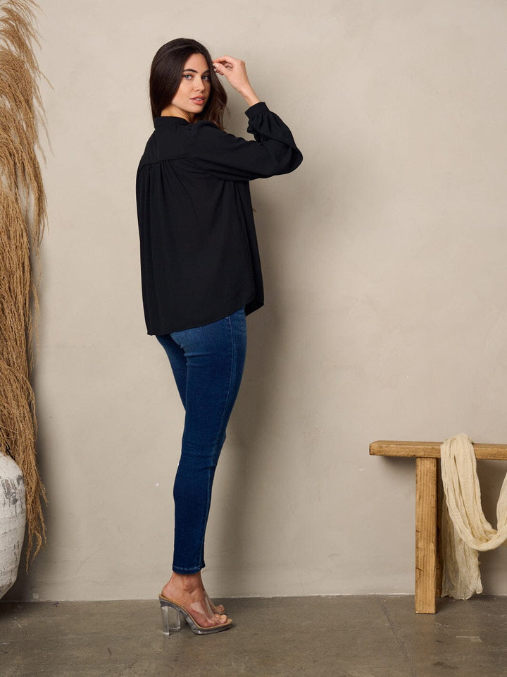 WOMEN'S LONG SLEEVE NECK TIE BLOUSE TOP