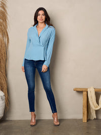 WOMEN'S LONG SLEEVE SURPLICE BLOUSE TOP