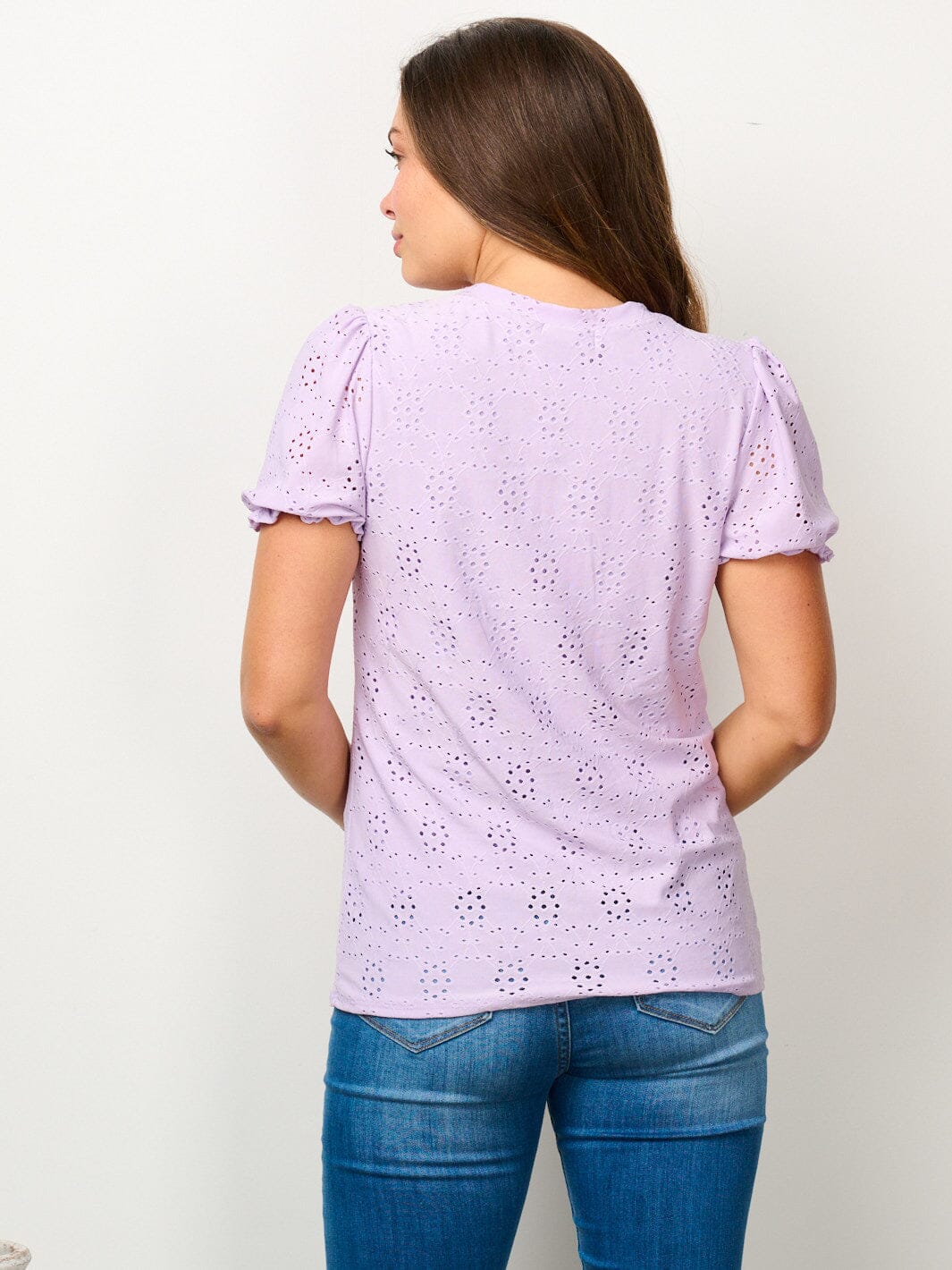 WOMEN'S SHORT SLEEVE EYELET DETAILED BLOUSE TOP