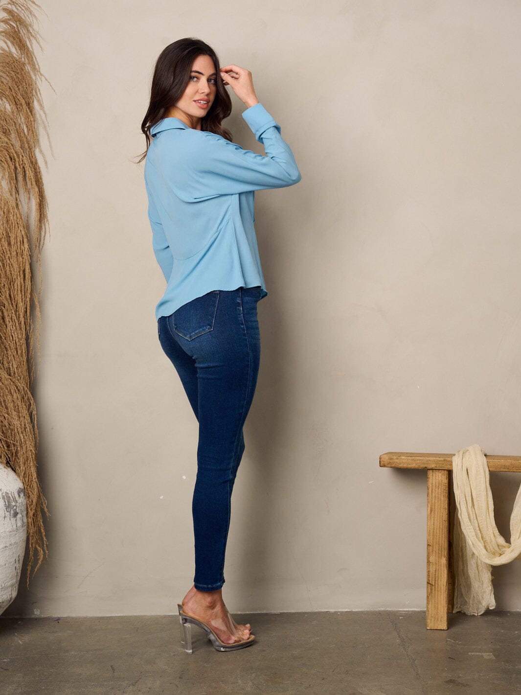 WOMEN'S LONG SLEEVE SURPLICE BLOUSE TOP