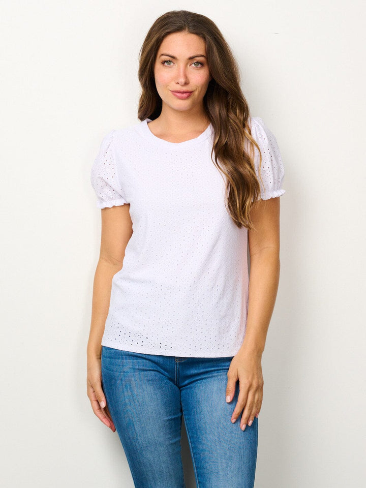 WOMEN'S SHORT SLEEVE EYELET DETAILED BLOUSE TOP