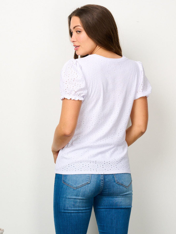 WOMEN'S SHORT SLEEVE EYELET DETAILED BLOUSE TOP