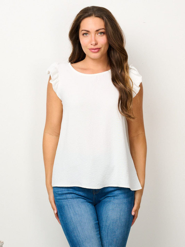 WOMEN'S RUFFLE SLEEVE SOLID BLOUSE TOP