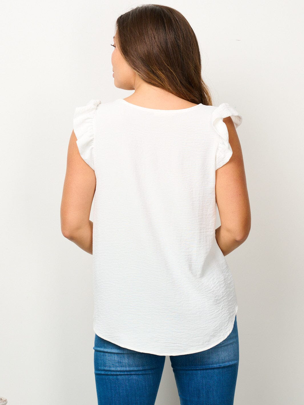 WOMEN'S RUFFLE SLEEVE SOLID BLOUSE TOP