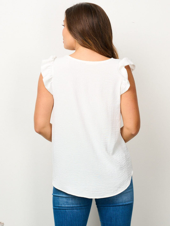 WOMEN'S RUFFLE SLEEVE SOLID BLOUSE TOP