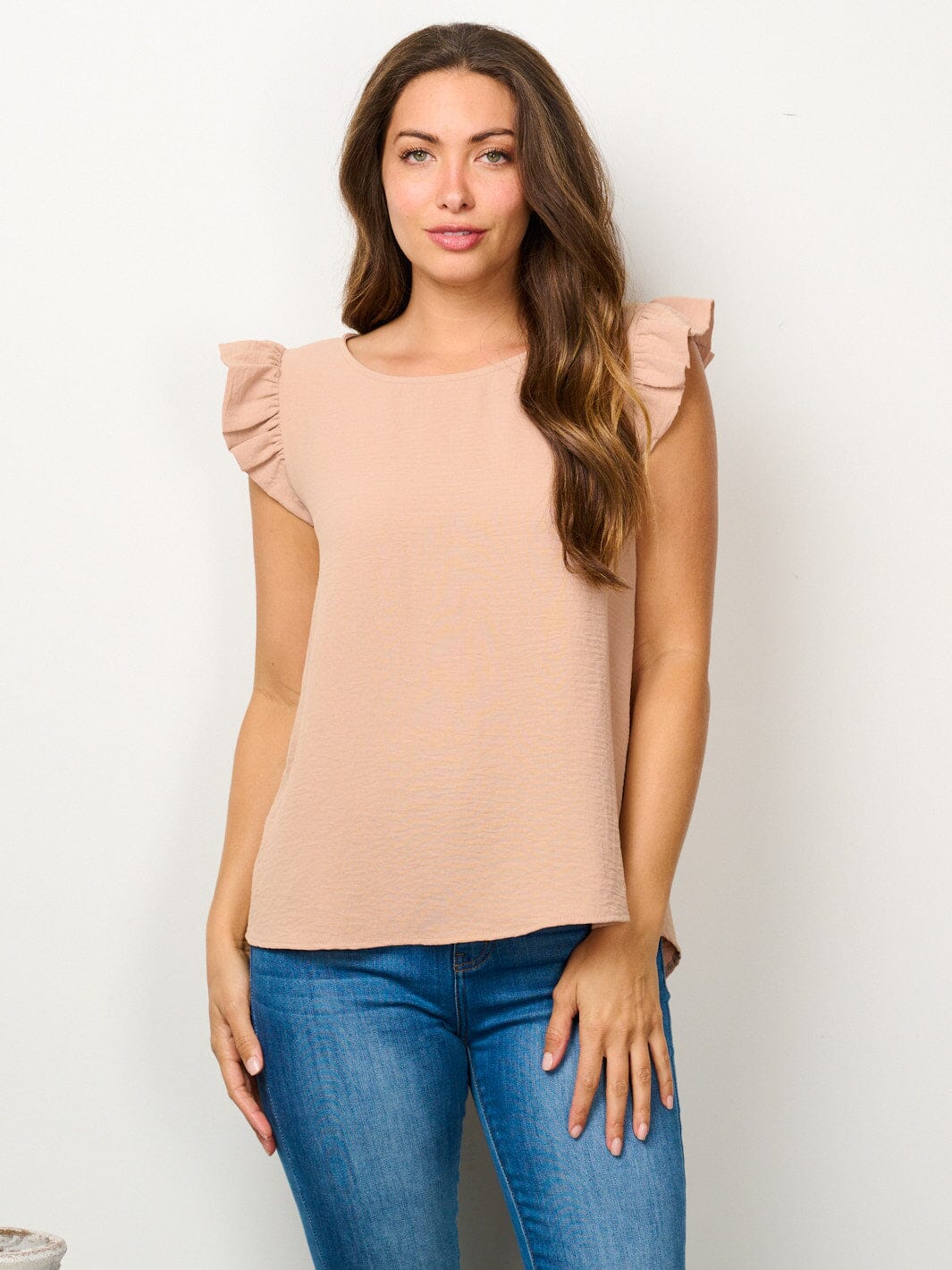 WOMEN'S RUFFLE SLEEVE SOLID BLOUSE TOP
