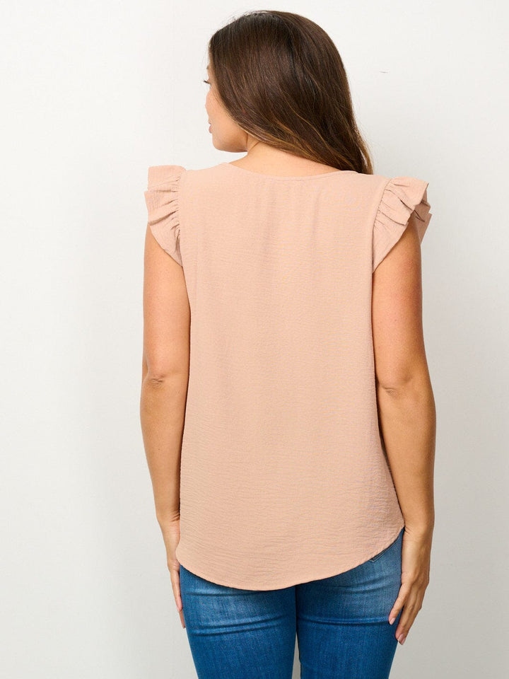 WOMEN'S RUFFLE SLEEVE SOLID BLOUSE TOP