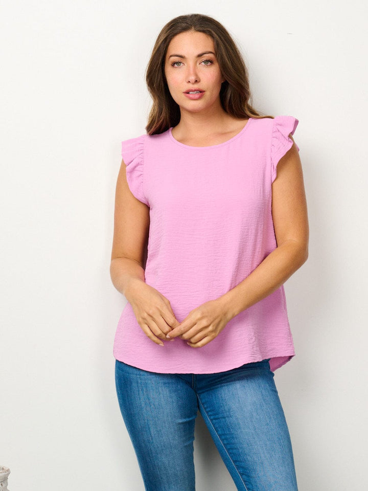 WOMEN'S RUFFLE SLEEVE SOLID BLOUSE TOP