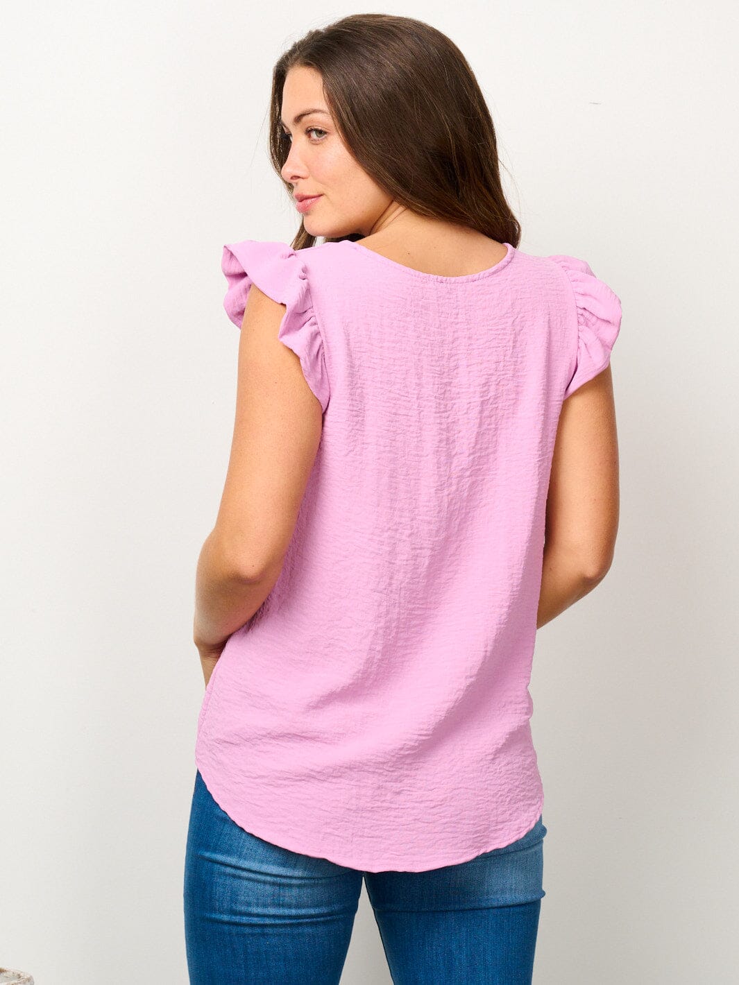 WOMEN'S RUFFLE SLEEVE SOLID BLOUSE TOP