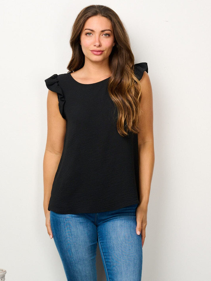 WOMEN'S RUFFLE SLEEVE SOLID BLOUSE TOP