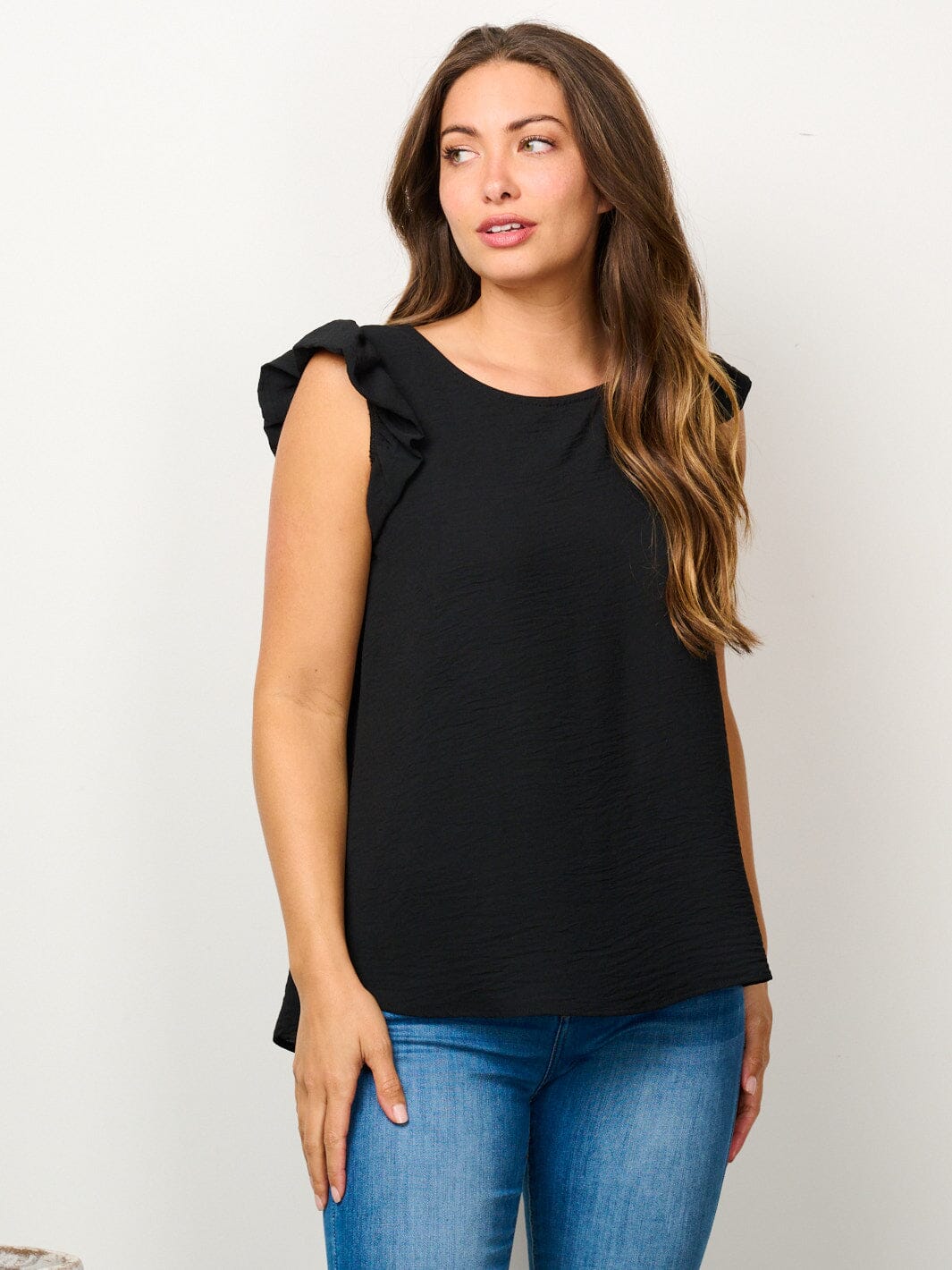 WOMEN'S RUFFLE SLEEVE SOLID BLOUSE TOP