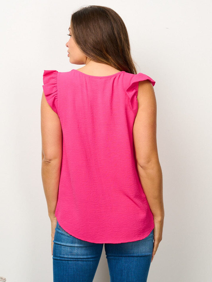 WOMEN'S RUFFLE SLEEVE SOLID BLOUSE TOP