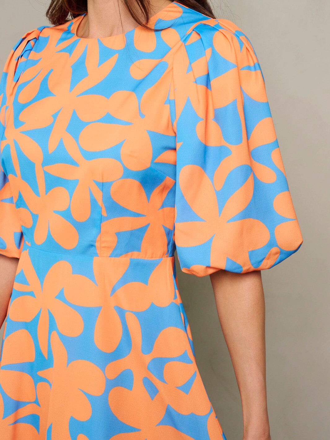 WOMEN'S SHORT PUFF SLEEVE MULTI PRINT MINI DRESS