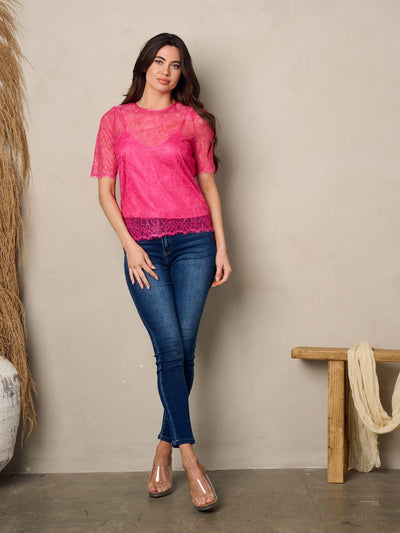 WOMEN'S SHORT SLEEVE LACE CAMI & TOP