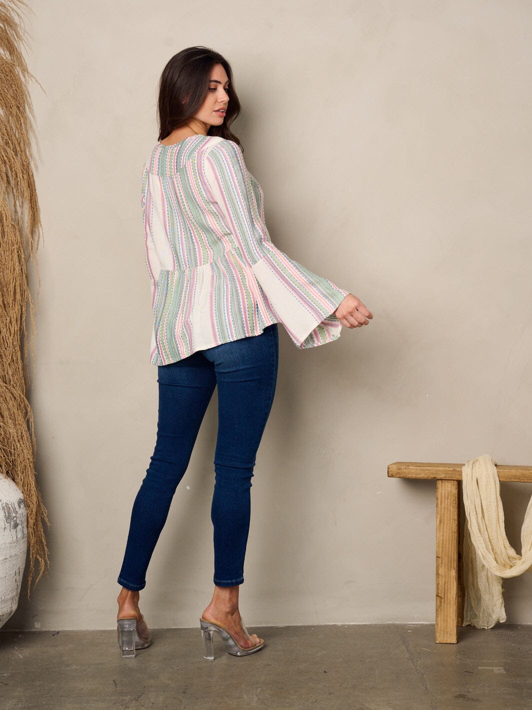 WOMEN'S LONG BELL SLEEVE V-NECK MULTI COLORS TOP