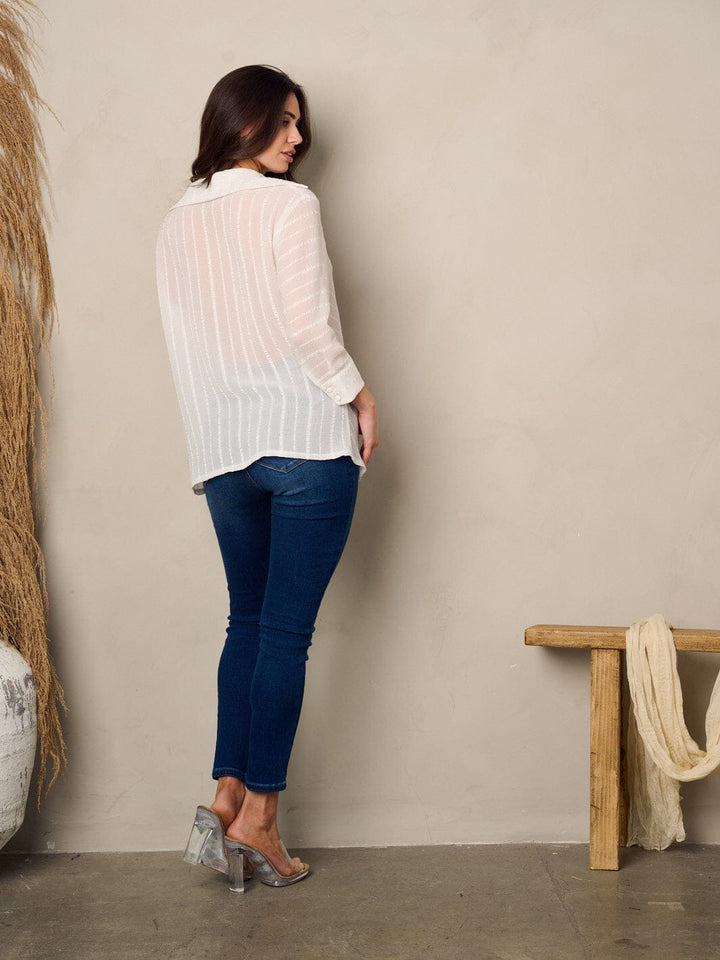 WOMEN'S 3/4 SLEEVE BUTTON UP LACE BLOUSE TOP