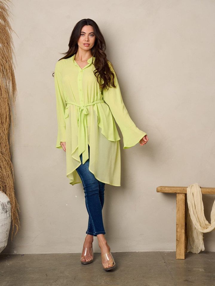 WOMEN'S LONG SLEEVE BUTTON UP HI-LOW BLOUSE TOP