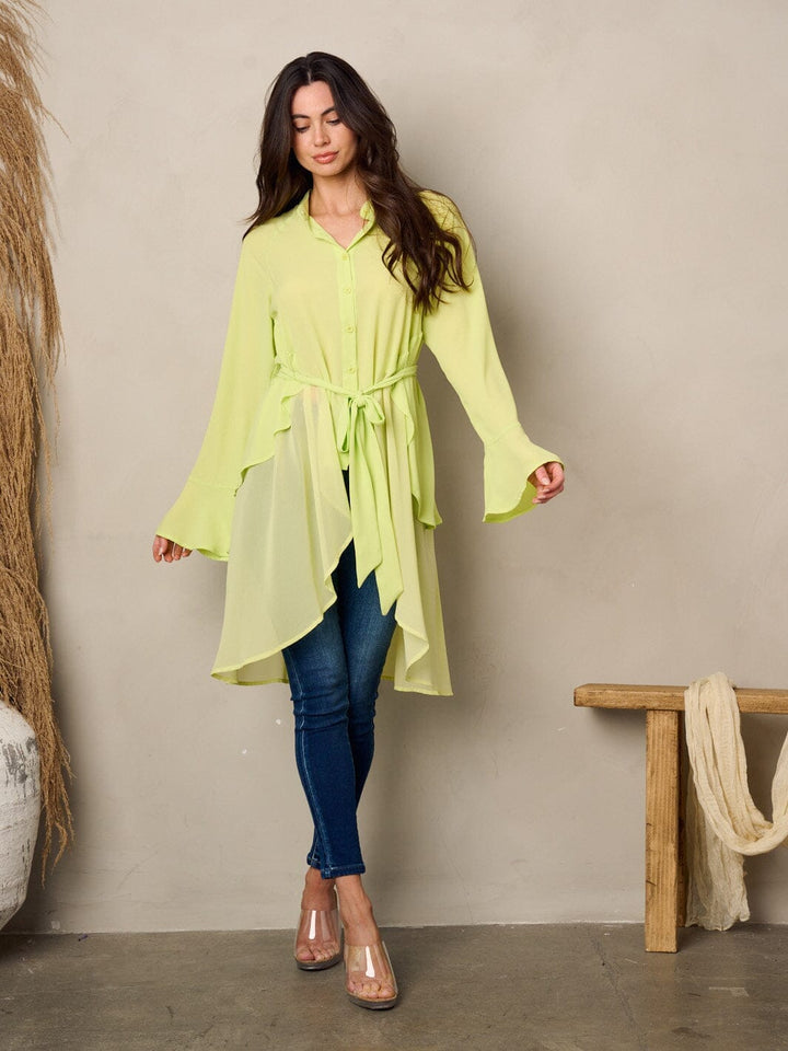 WOMEN'S LONG SLEEVE BUTTON UP HI-LOW BLOUSE TOP