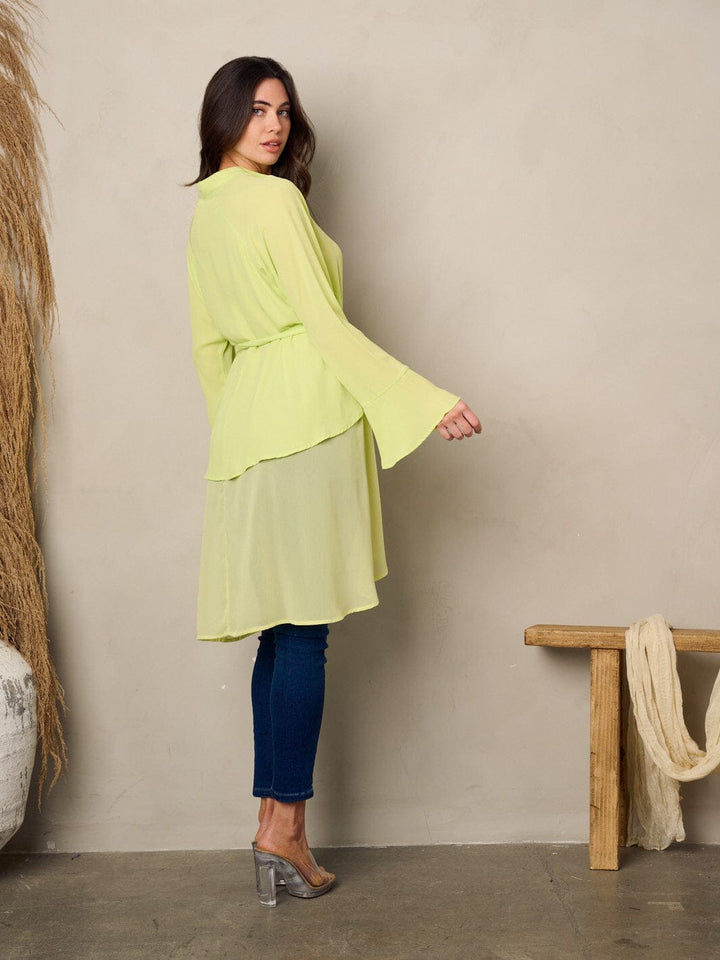 WOMEN'S LONG SLEEVE BUTTON UP HI-LOW BLOUSE TOP