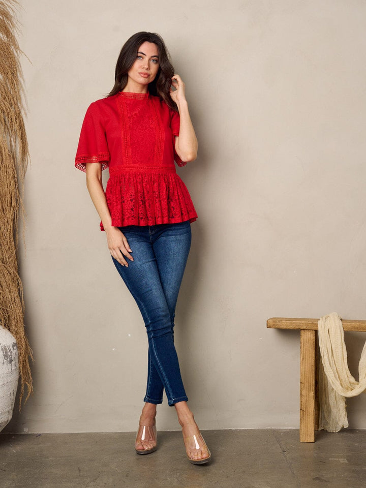 Copy of WOMEN'S SHORT SLEEVE LACE PEPLUM TOP