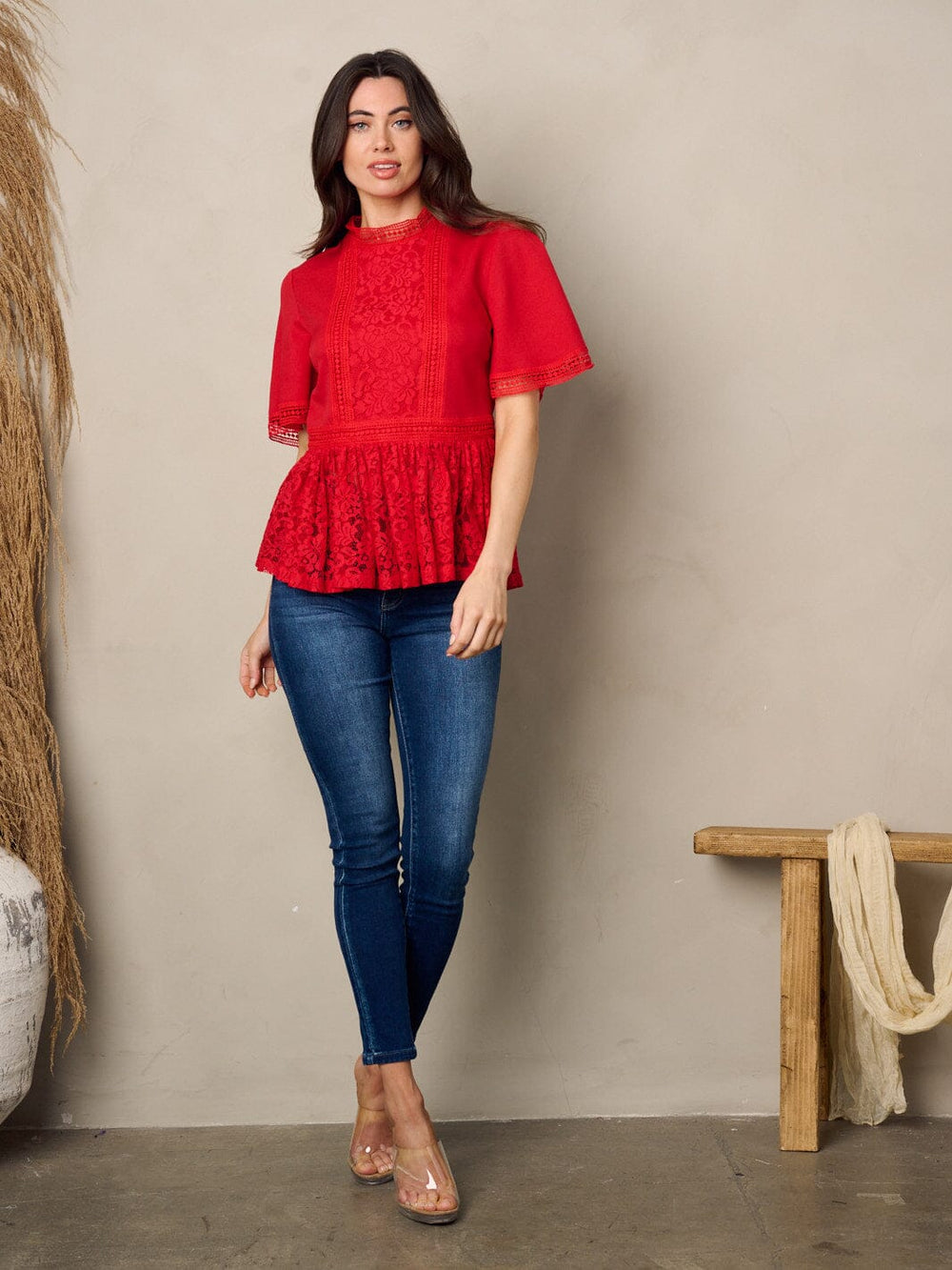 Copy of WOMEN'S SHORT SLEEVE LACE PEPLUM TOP
