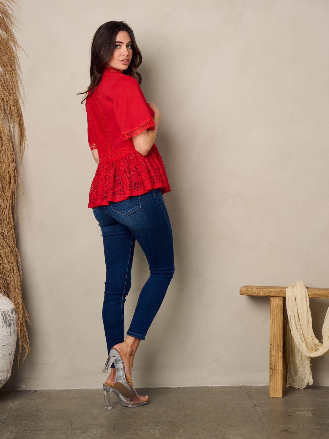 Copy of WOMEN'S SHORT SLEEVE LACE PEPLUM TOP