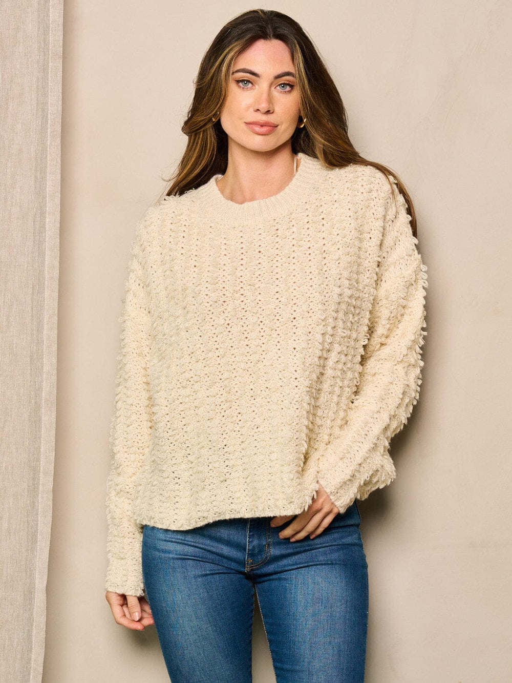 WOMEN'S LONG SLEEVE DETAILED PULLOVER SWEATER