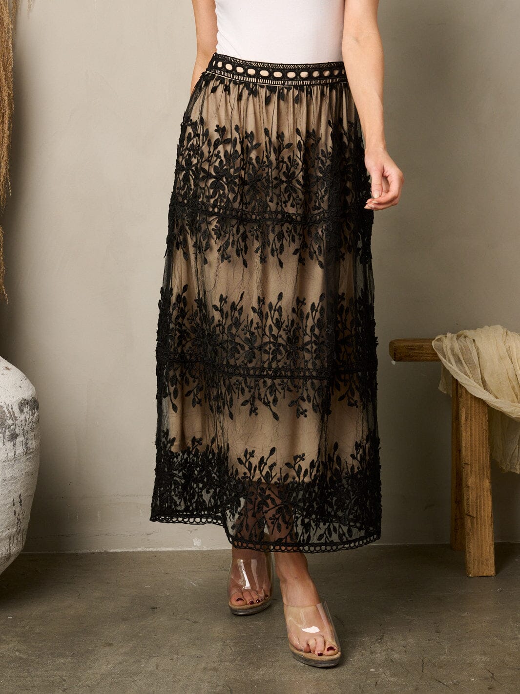 WOMEN'S ALL OVER LACE FLORAL MAXI SKIRT