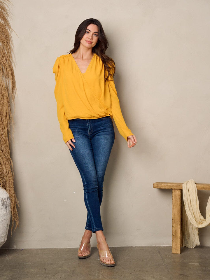 WOMEN'S LONG SLEEVE V-NECK SURPLICE TOP