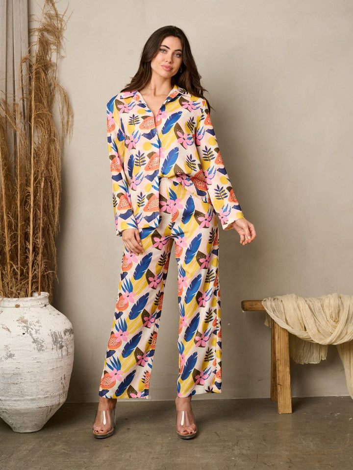 WOMEN'S LONG SLEEVE BUTTON UP TOP & PANTS FLORAL SET