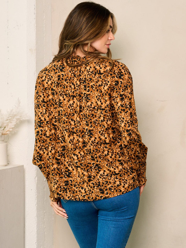 WOMEN'S LONG SLEEVE SHIMMER ANIMAL PRINT BLOUSE TOP