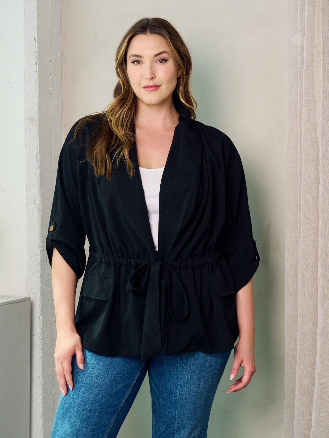 PLUS SIZE 3/4 SLEEVES ELASTIC WAIST BLAZER