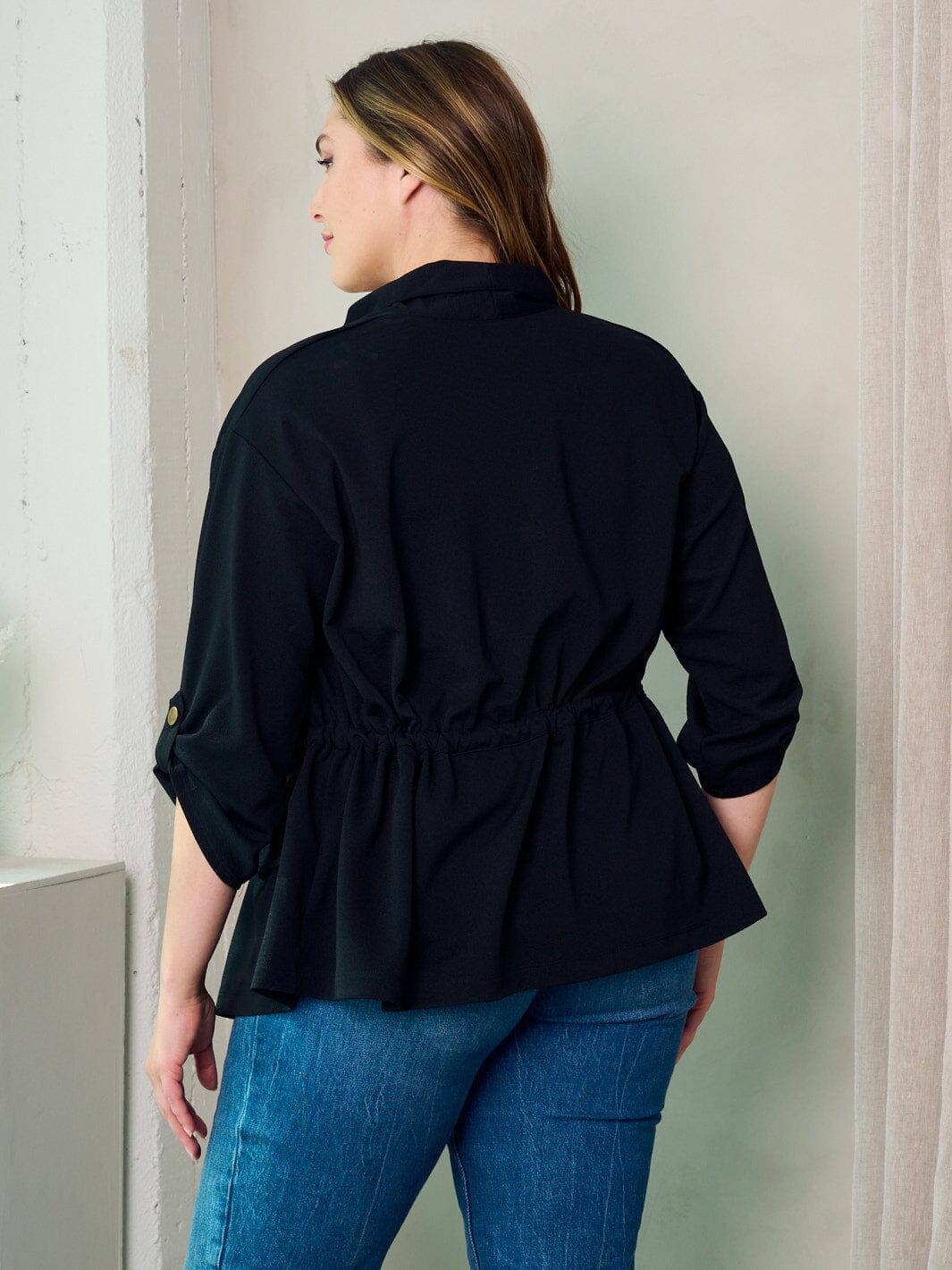 PLUS SIZE 3/4 SLEEVES ELASTIC WAIST BLAZER