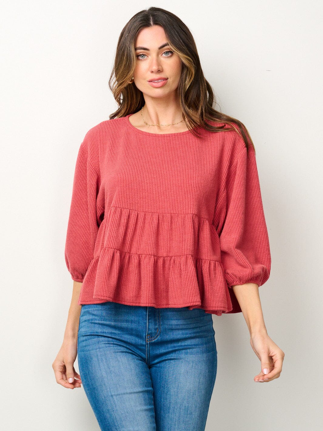 WOMEN'S 3/4 PUFF SLEEVES TUNIC TIRED TOP