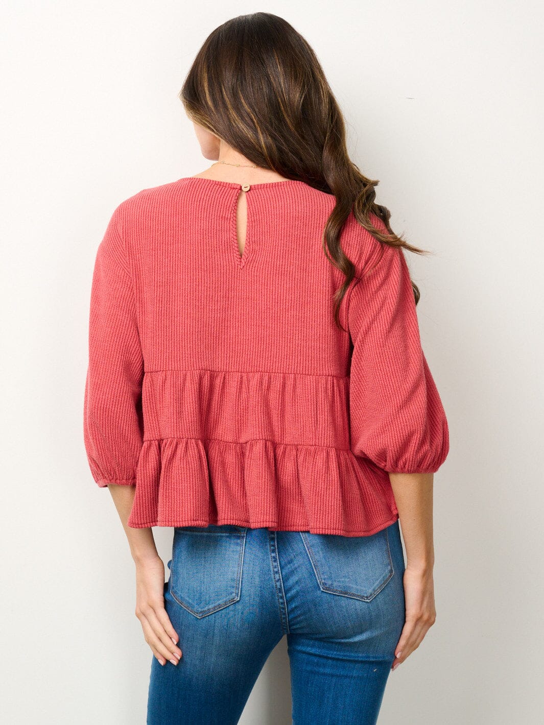 WOMEN'S 3/4 PUFF SLEEVES TUNIC TIRED TOP