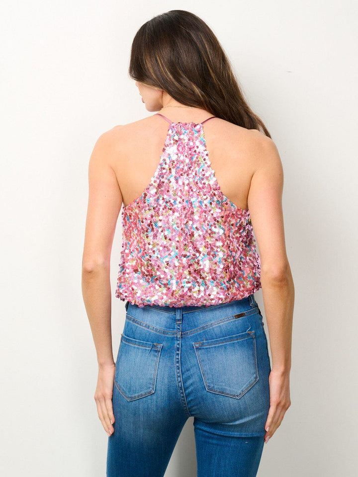 WOMEN'S SLEEVELESS V-NECK SEQUINS TANK TOP