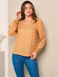 WOMEN'S LONG SLEEVE V-NECK FLORAL BLOUSE TOP